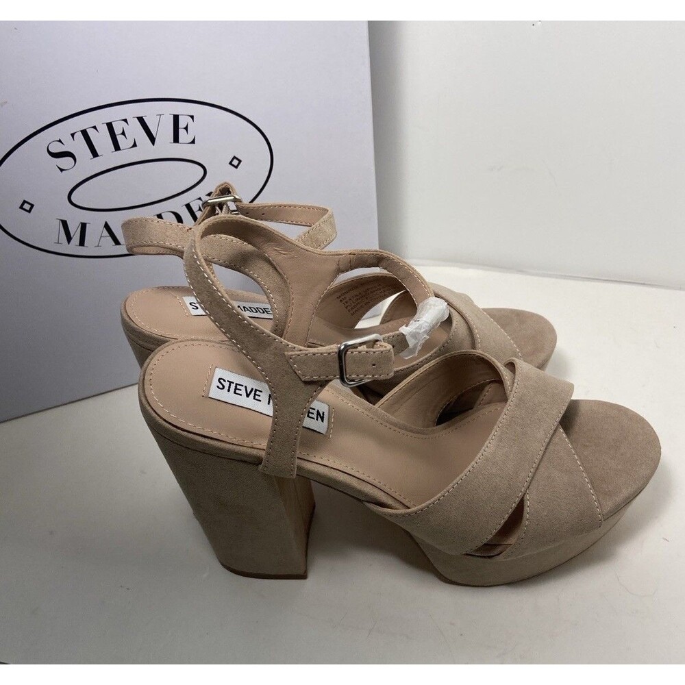Monroe Blush Platform Sandles Womens 8 Chunky Heels Faux Suede Steve Madden